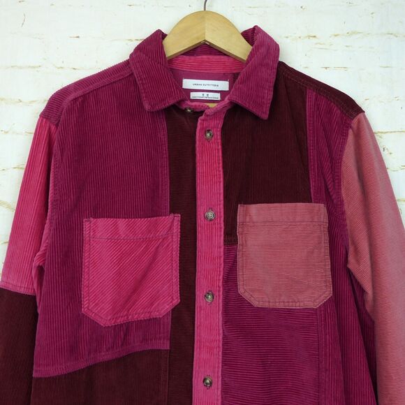 Urban Outfitters Corduroy Shacket Mens M Red Color Block Button Shirt Gorpcore - Picture 6 of 13